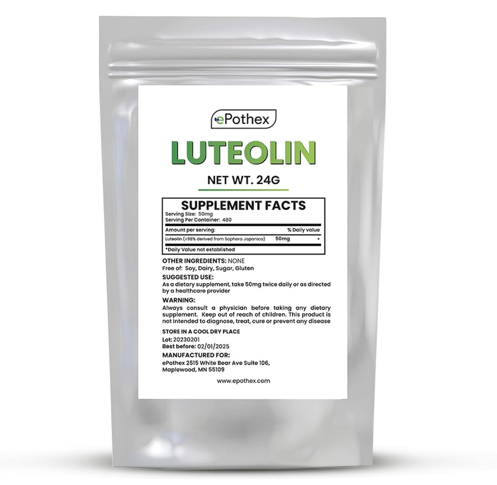 ePothex 순수한 Luteolin 분말 24 그램, 뇌 및 신경 시스템 지원, Immune 기능, 최대 흡수 촉진
