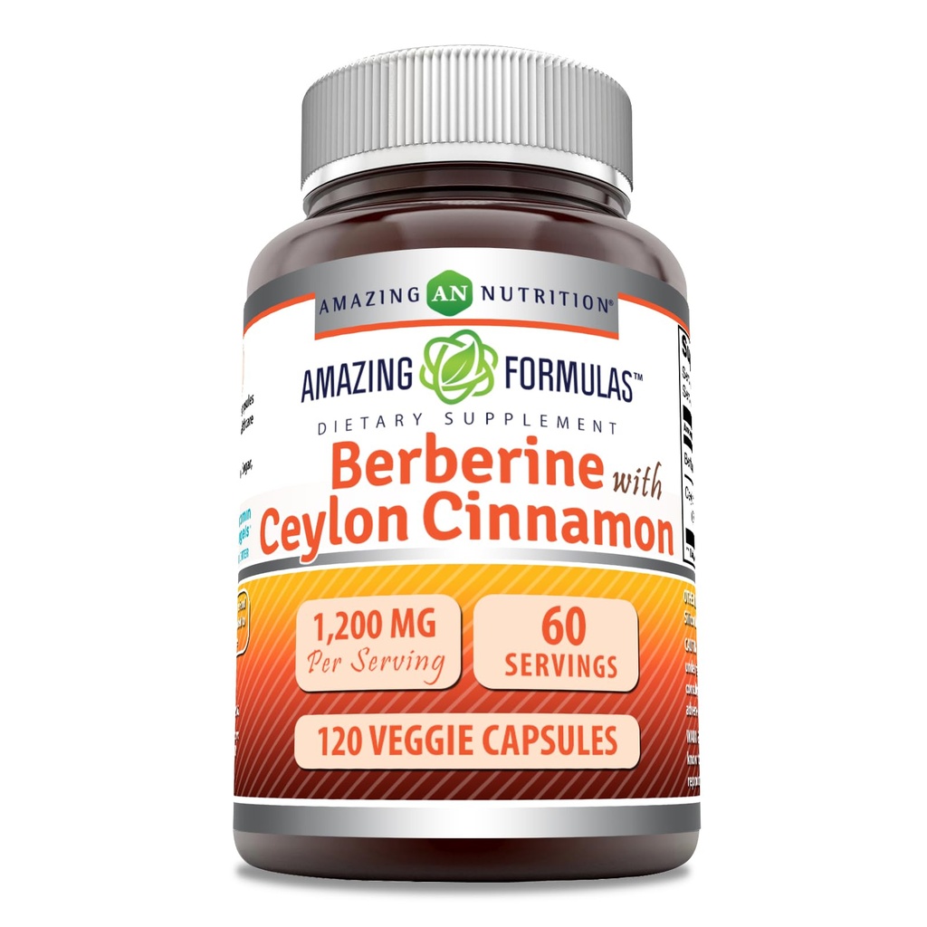 Pure Ceylon Cinnamon 1200 Mg Per 서빙으로 놀라운 수식 Berberine | 프리미엄 복합 보충 | Veggie 캡슐 | Non-GMO | 글루텐 프리 | 미국 (1 팩 | 120 개)