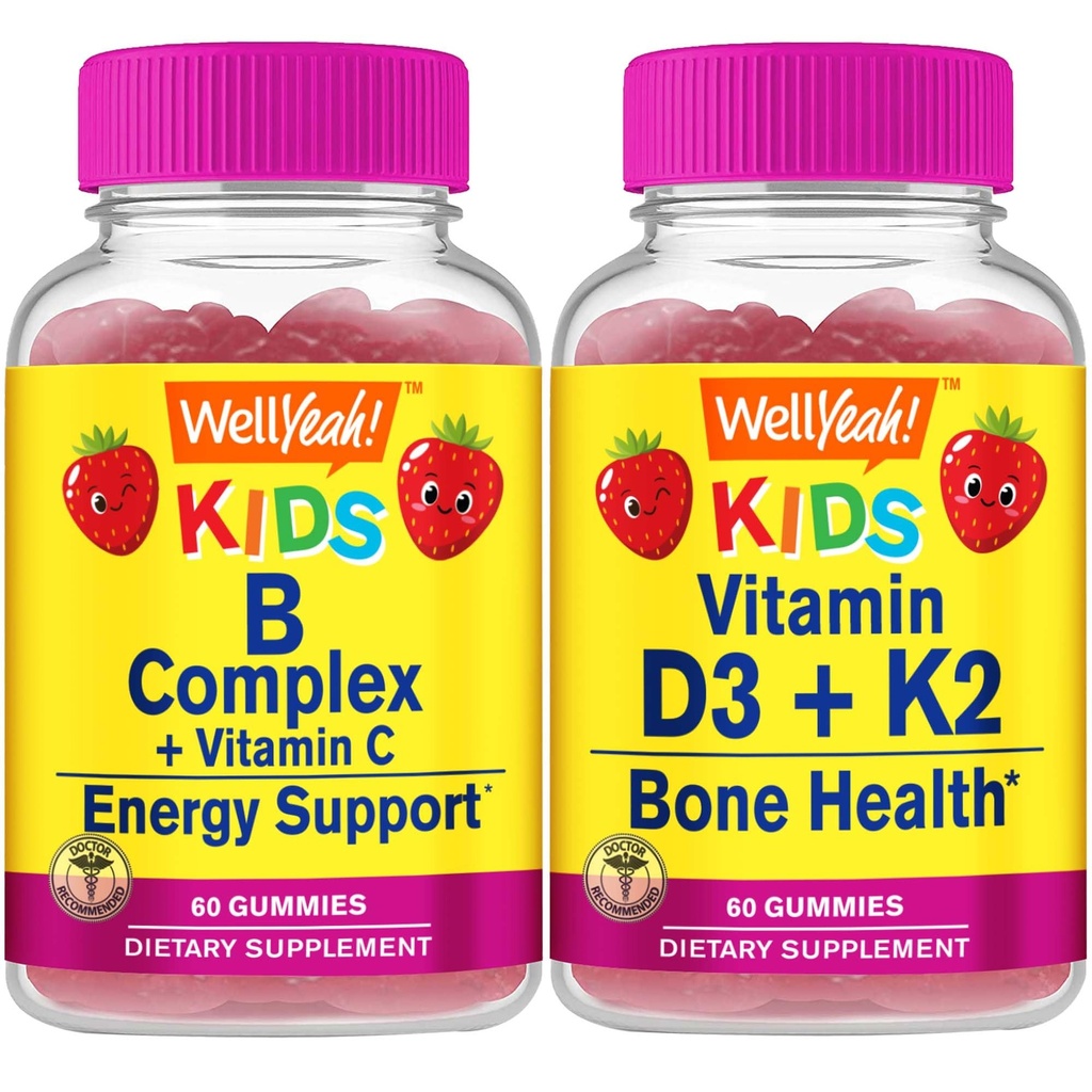 이름 * 그래 B Complex Kids + 비타민 D3 + K2 Kids, Gummies Bundle - 훌륭한 타스팅, 비타민 보충, 글루텐 무료, GMO 무료, Chewable Gummy