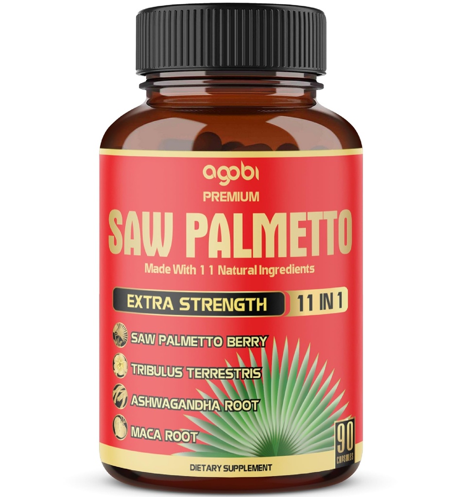 Premium Saw Palmetto Capsules - Ashwagandha, Turmeric, Tribulus, Maca, Green Tea, Ginger, Holy Basil & More - 90 캡슐 3 개월 공급