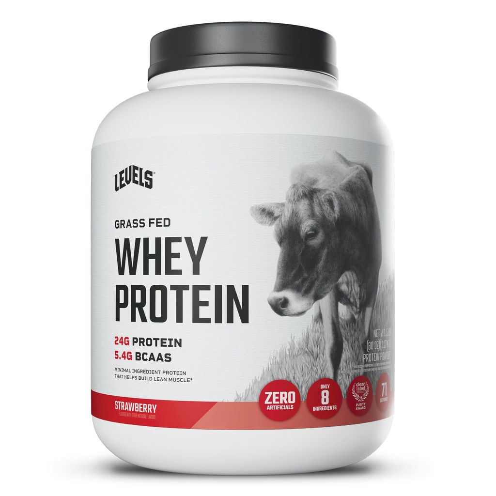 수준 잔디 페더럴 익스프레스 Whey 단백질 분말, 인공 없음, 단백질의 24G, 딸기, 5LB