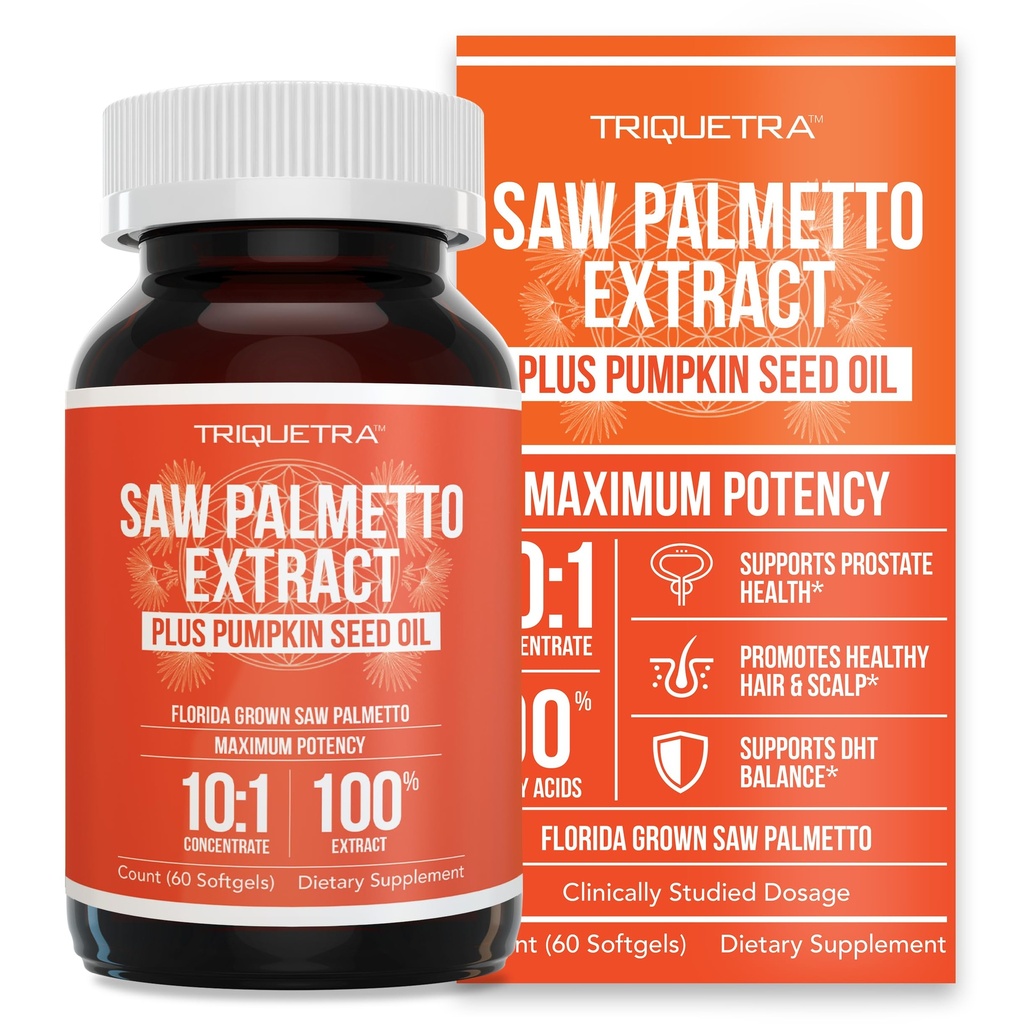 Saw Palmetto Extract – 10X 효능, 제약 학년 강도 - Plus 호박 씨앗 오일 - 전립선 건강 지원, 유린 문제 완화, 머리 성장 지원, DHT 차단제 - 60 Softgels