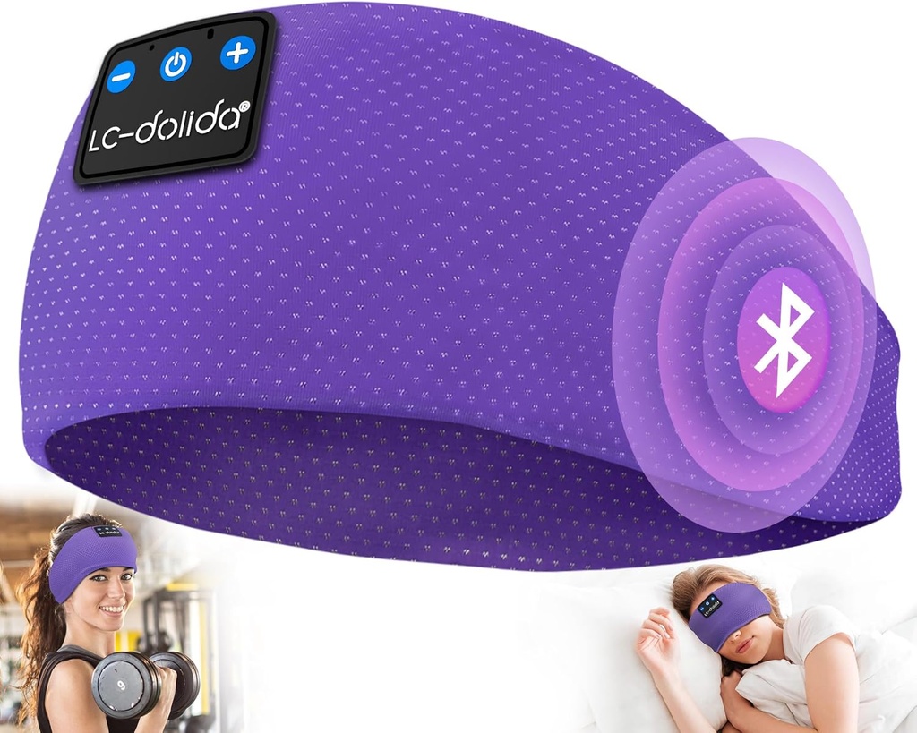 LC-dolida 수면 헤드폰 Bluetooth 5.4, 헤드폰 이어폰 무선, 수면 마스크, 스포츠, 선물, 운동, 조깅, 요가, 불면증, 항공 여행, 명상