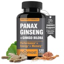NooMost Authentic Korean Red Panax Ginseng + Ginkgo Biloba, 120 Vegan 캡슐, 인삼 뿌리 추출물 분말 1000mg (10% Ginsenosides) + Gingko Biloba 60mg, 남성과 여성을위한 에너지 및 초점 알약