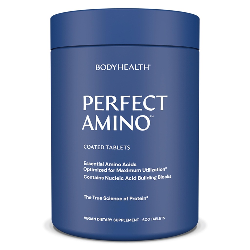 BodyHealth PerfectAmino (600 ct) 쉽게 삼키기 정제, BCAA를 가진 필수 아미노산 보충교재, 전/Post 운동을 위한 Vegan Protein & Lysine, Tryptophan, Leucine, Methionine를 가진 근육 회복