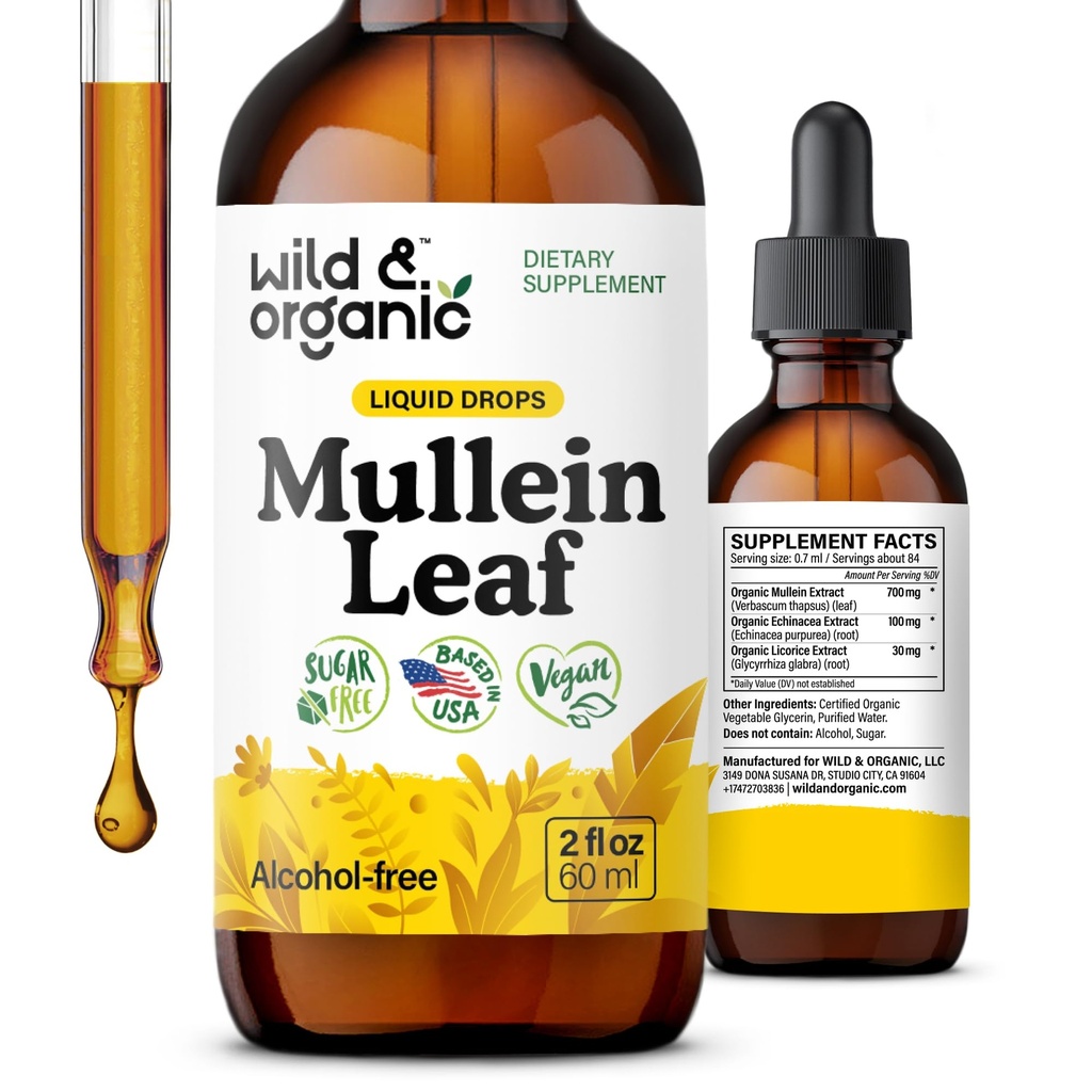 Lungs - Lung Detox 및 Cleanse - Echinacea & Licorice 뿌리를 가진 액체 Mullein 잎 Tincture - Vegan, 설탕 & 알콜 자유로운 추출물 보충교재 - 2개 fl oz