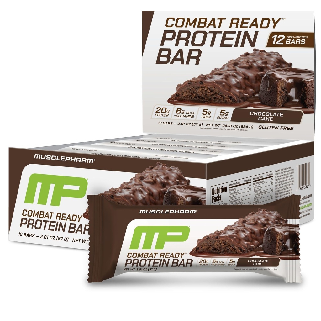 MusclePharm 전투 스포츠 바, 초콜릿 케이크 맛 높은 단백질 바, 전투 Cravings, 연료 성능 & 만나 에너지 수요, 20g 단백질 Whey Protein, 5g Fiber, Gluten Free, 12 Bars