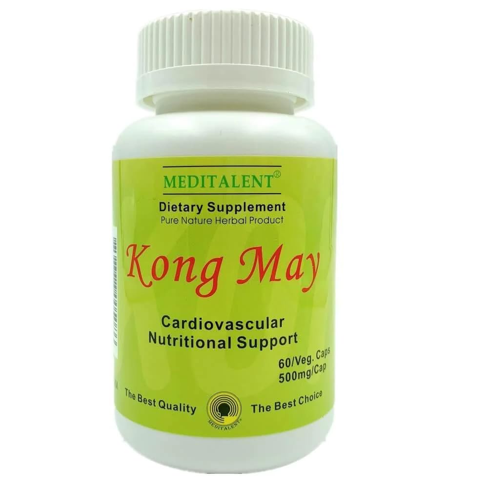 Kong May Herbal Supplement with Red Yeast Rice, Natto Fermented Powder, Antrodia Mushrooms | 전체 건강과 웰빙을위한 모든 자연 심혈관 지원 - 60 Meditalent