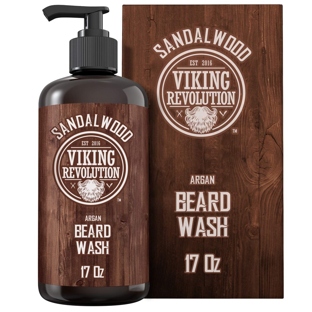 바이킹 혁명 Beard Wash 샴푸 w/Argan & Jojoba 오일 - Softens & Strengthens - 샌들우드 냄새 - 17 oz 샴푸