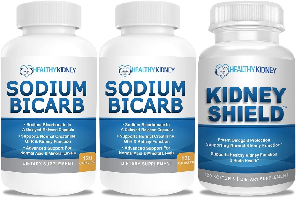 산성 기복을 위한 나트륨 중탄산염 650mg 캡슐, 알칼리성 120의 알약 2-Pack + Kidney 방패 120의 모자 Kidney 보충교재는 정상적인 신장 기능을 지원하기 위하여 보충합니다