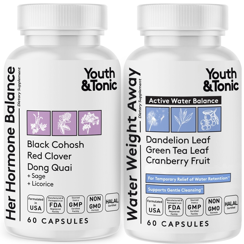 청소년 & 토닉 여성 물 체중 감소 알약 Hormonal 변화 및 유체 감소 PMS, Menopause - Swelling, Bloating & 호르몬 균형 - 120 캡슐