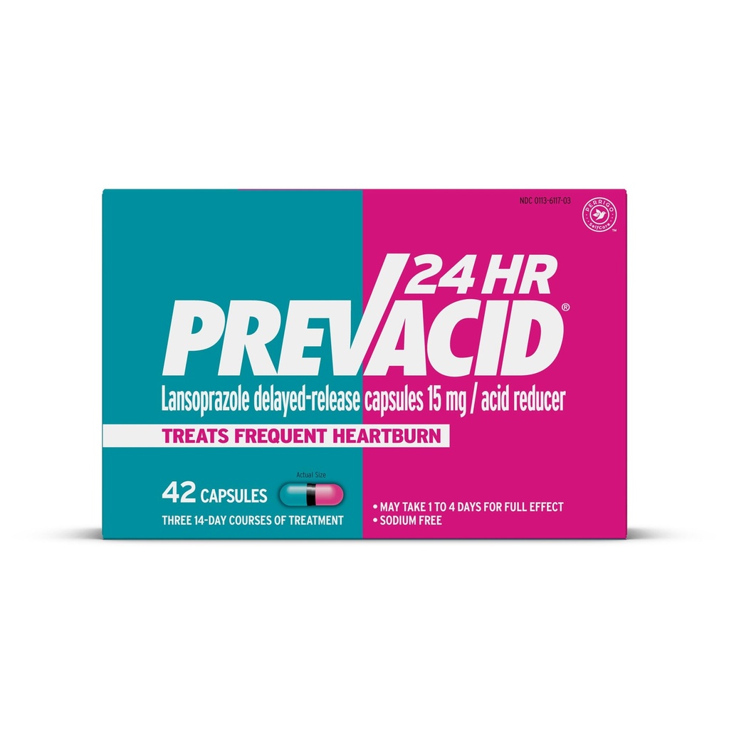 Prevacid 24HR Lansoprazole Delayed-Release 캡슐, 15 mg/Acid 흡진기, Proton 펌프 Inhibitor (PPI) Heartburn 구호, 42 조사
