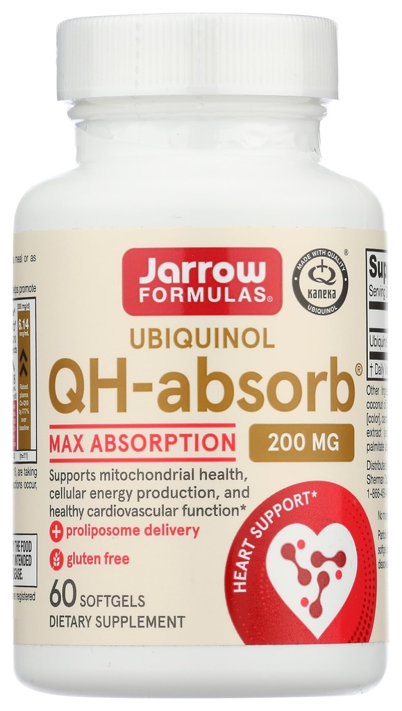 Jarrow 공식 QH-absorb 200 mg - 60 Softgels - 높은 흡수 Co-Q10 - Co-Q10의 활동적인 산화 방지제 모양 - Mitochondrial 에너지 생산과 심장 혈관 건강을 지원합니다 - 60의 서빙