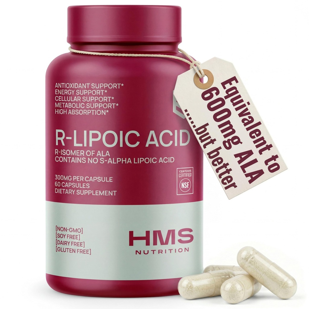 서빙 당 안정된 R Lipoic 산 300mg, R 알파 Lipoic 산 ALA 보충교재 Nerve, 에너지 & 대사 지원, NSF에 의하여 증명되는 보충교재, 비 GMO & Vegan, 60의 캡슐, 2 달 공급을 위한 산화 방지제
