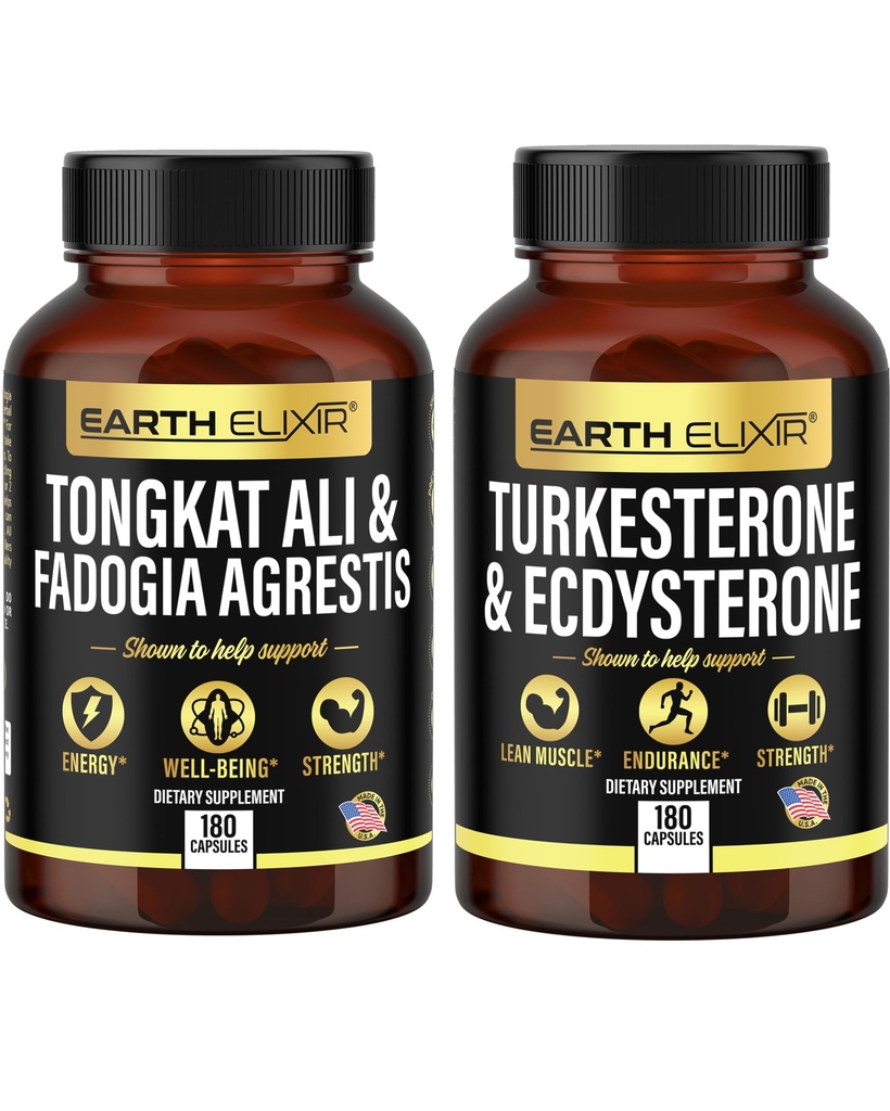 지구 Elixir Fadogia Agrestis 600mg 및 Tongkat Ali 500mg + Turkesterone1000mg 및 Ecdysterone 1000mg Supplments (180 캡슐) 번들