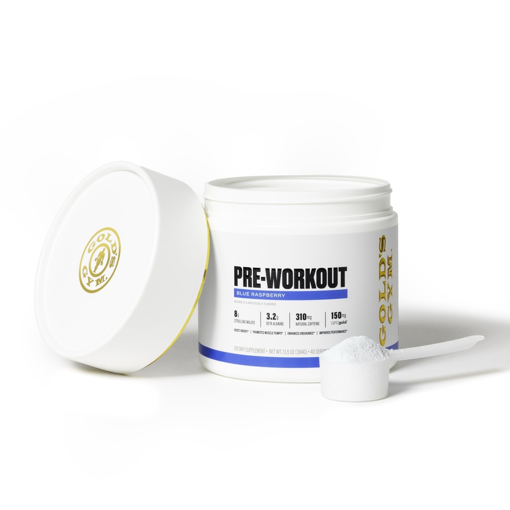 골드의 체육관 영양 사전 운동 분말 | Soy-Free, Keto, Vegan Premium Taste Pre-Workout with Natural Caffeine, L-Citrulline, Alpha GPC, Beta-Alanine 및 산화 방지제, 20 서빙 (블루 라즈베리)