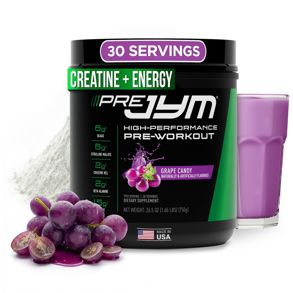 JYM 보충교재 과학 전 JYM 포도 캔디 남자 & 여자를 위한 전 운동 분말, BCAAs, Nootropics, Creatine HCI, Citrulline, beta 알라닌, betaine, Taurine, Huperzine, 30의 서빙