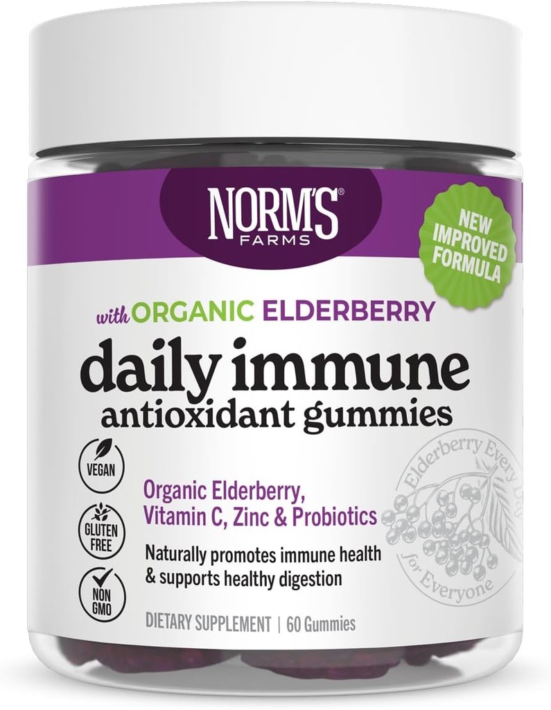 Norm의 농장 유기 Elderberry Gummies - 아연, DE111 Probiotic, 비타민 C를 가진 성인 & 아이를 위한 매일 면역 지원 - 미국, 3rd 당 시험해 - 붕대, 글루텐 자유로운, 고약, 비 GMO, 60의 Gummies