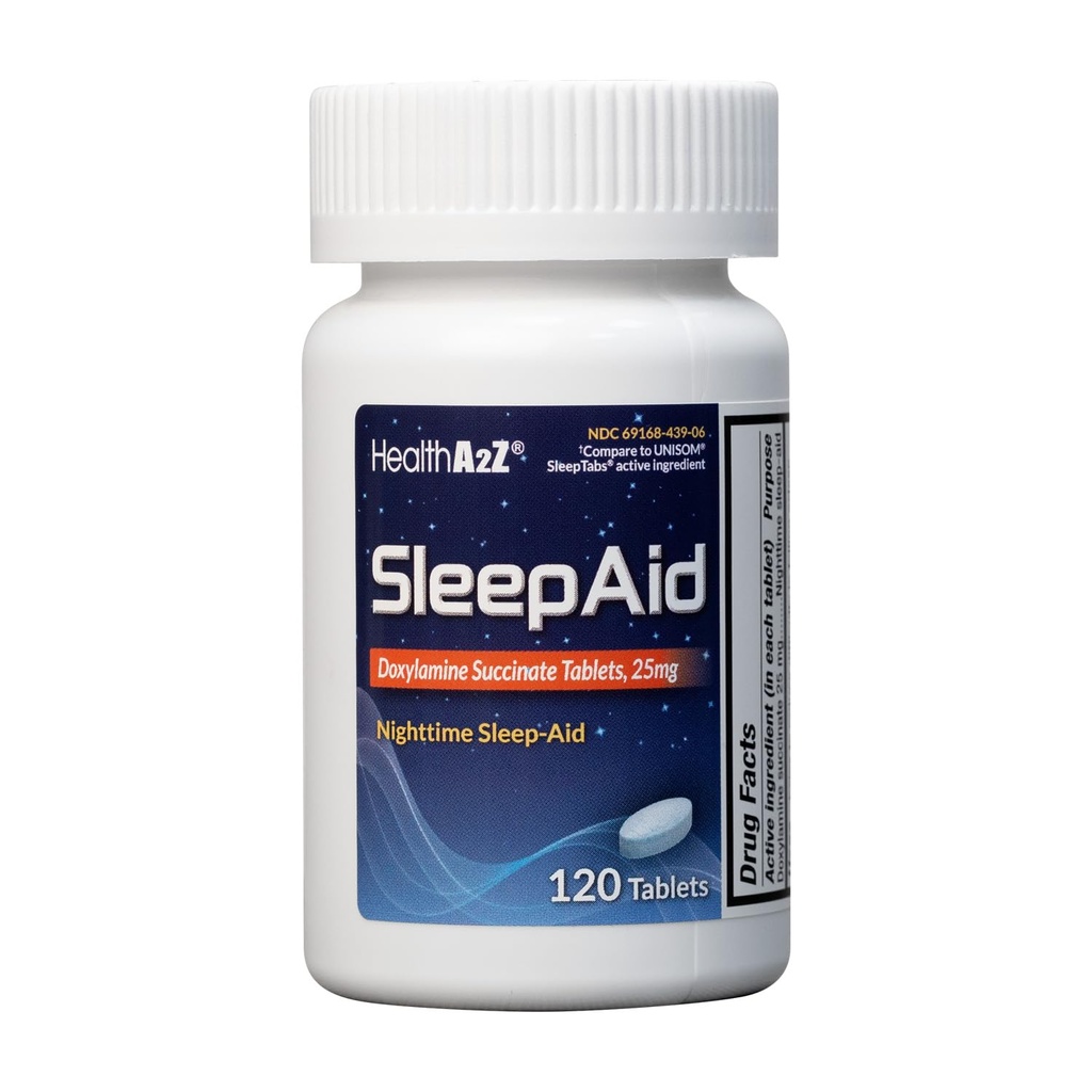 HealthA2Z® Sleep Aid | Doxylamine Succinate 정제 25mg | 120 개 (1개 포장)