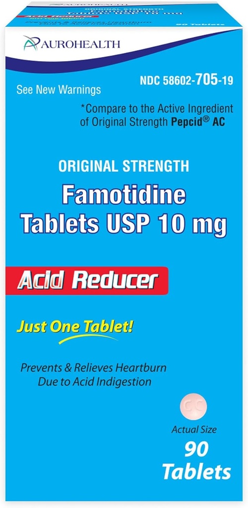 Famotidine 10mg 정제, 90 조사 (Pepcid AC에 따릅니다)