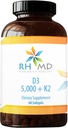 RHMD D3 5,000 + K2 규정식 보충제 (60 Softgels)