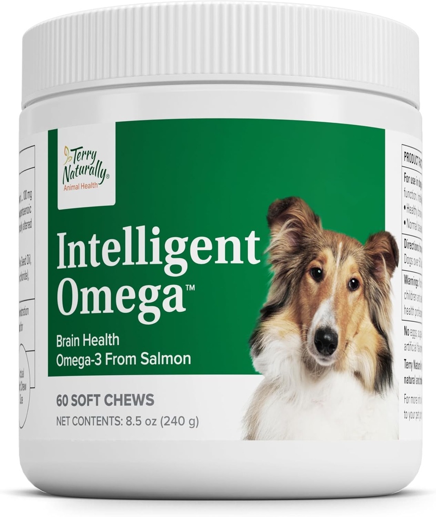 Terry Naturally Intelligent Omega - 심장, 두뇌 및 눈 건강을위한 개 건강 용품 - 애완 동물 관리를위한 애완 동물 용품 - 개를위한 심장, 두뇌 및 눈 지원 - 60 Soft Chews