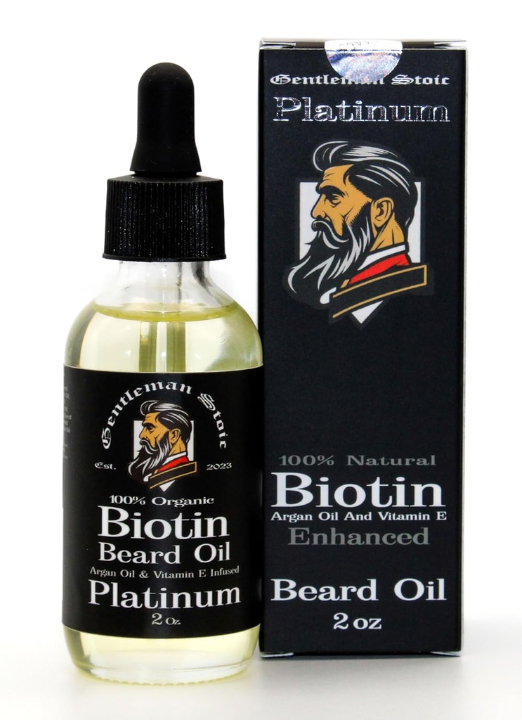 남성용 플래티넘 베어 오일 – 천연 바이오틴 강화 된 Beard 성장 오일 - Argan & Vitamin E - Softens 및 Control - 남성용 Beard 성장 오일 - Spiced Vanilla Scent (2oz - Pack of 1)