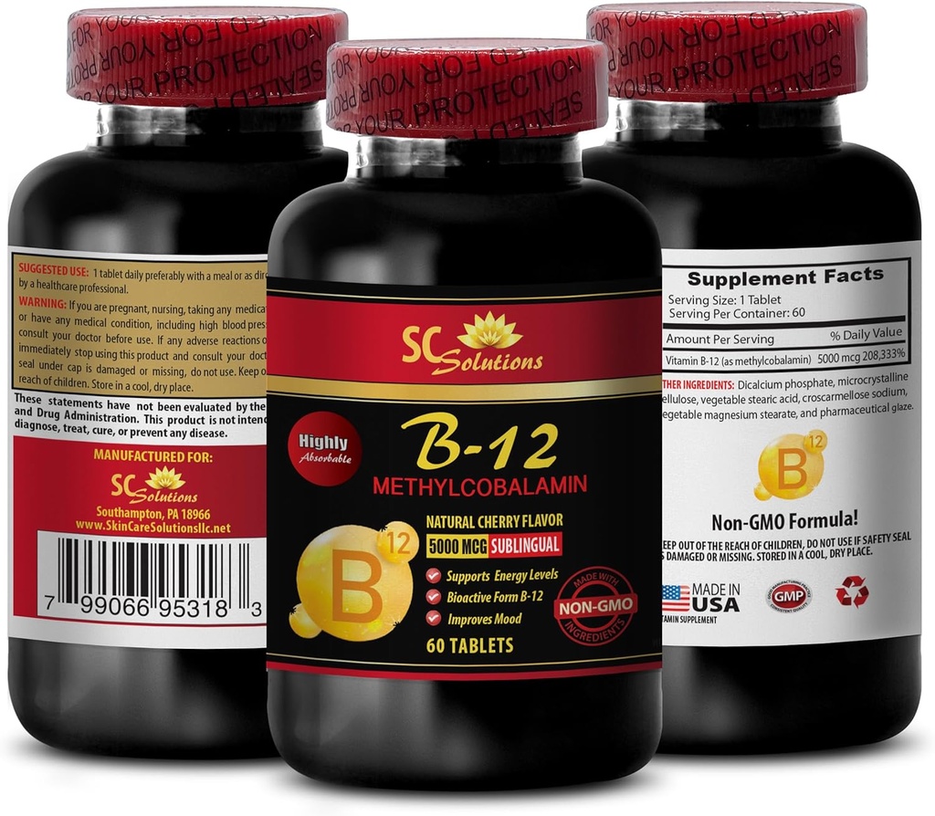 methylcobalamin를 가진 b12 - METHYLCOBALAMIN 비타민 B-12 5000 - 여성을 위한 노화 방지 비타민, 에너지 보충교재 분말 알약, 50의 내구시간 stamina에 여성을 위한 에너지 비타민 - 1개의 병 60 탭