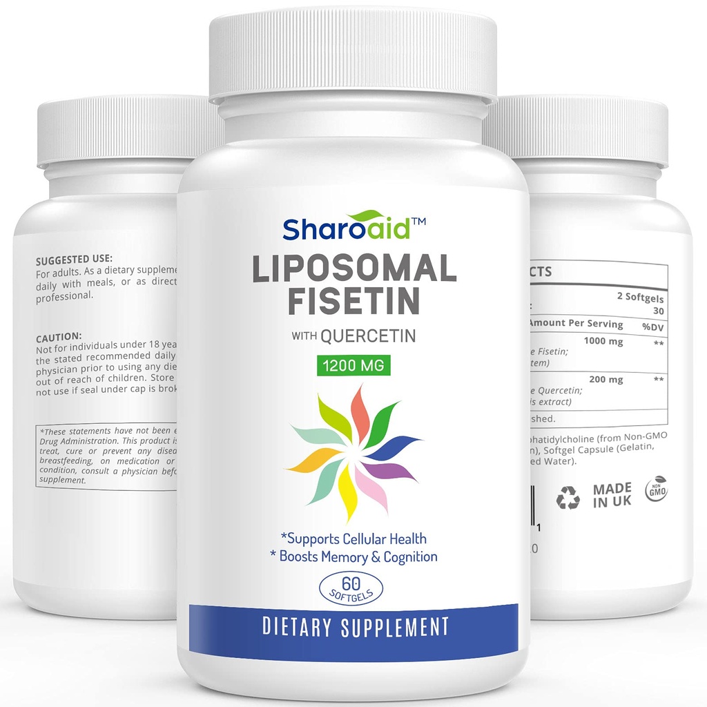 Quercetin를 가진 Liposomal Fisetin는 서빙 당 1200 mg, 여자를 위한 높은 흡수 Polyphenols 산화 방지제, 남성, 비 GMO, 글루텐 자유로운, 1개의 Bottle-60 Softgels를 보충합니다