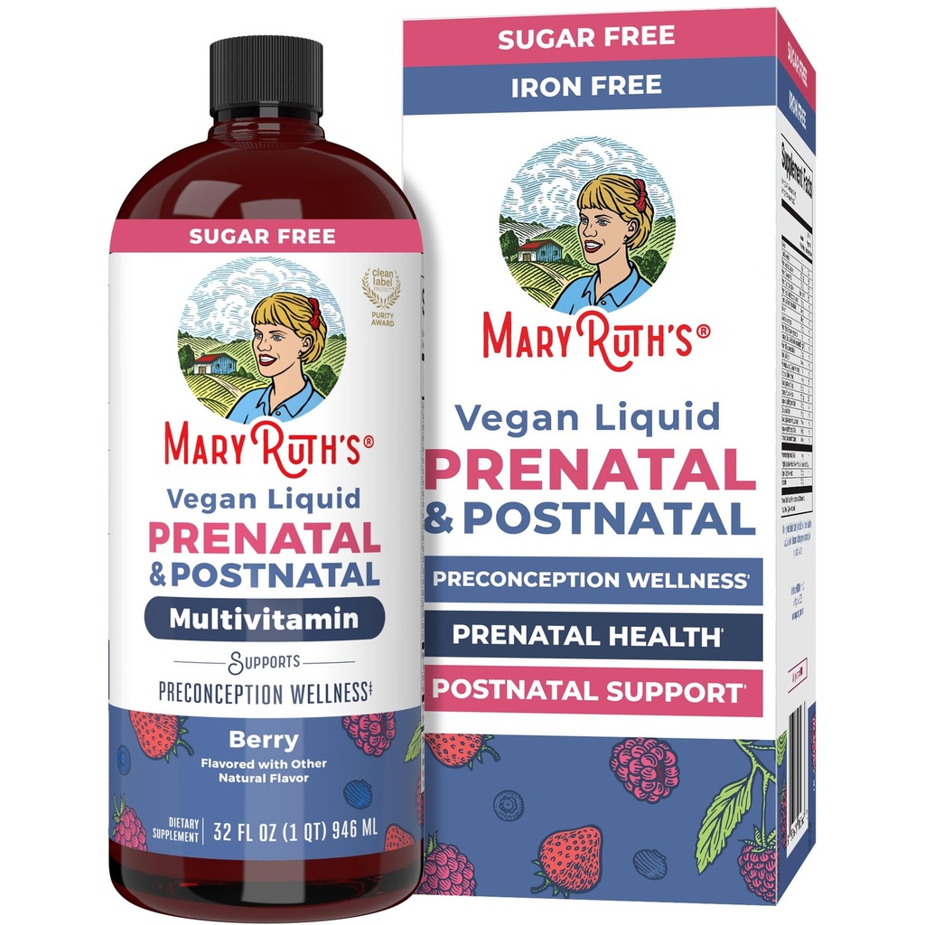 MaryRuth Organics Postnatal & Prenatal Vitamins for Women | 슈가프리 | 여성전용 멀티비타민, 임신 및 간호 | 생강 | 셀레늄 | Folate | Vegan | Non-GMO | 글루텐 | 32oz