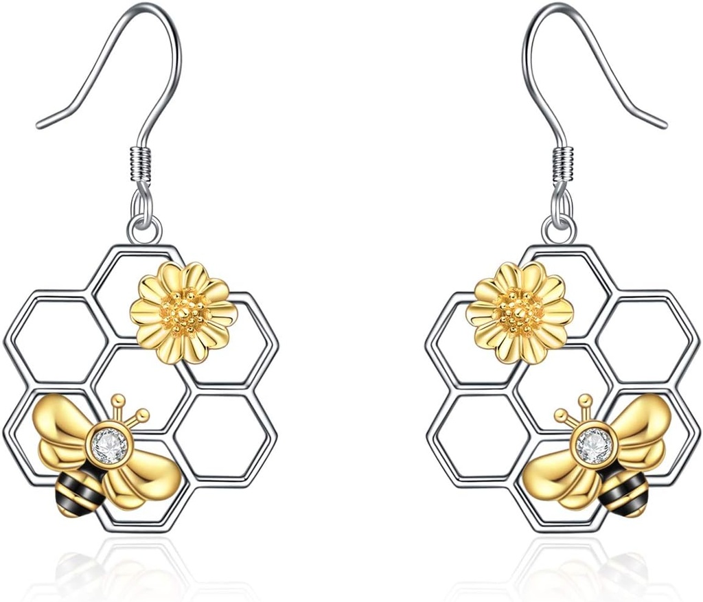 여성용 LUHE Bee Earrings 925 Sterling Silver Bumble Earrings with Honeycomb Honeybee Jewelry Dangle Gifts 여성용