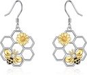 여성용 LUHE Bee Earrings 925 Sterling Silver Bumble Earrings with Honeycomb Honeybee Jewelry Dangle Gifts 여성용