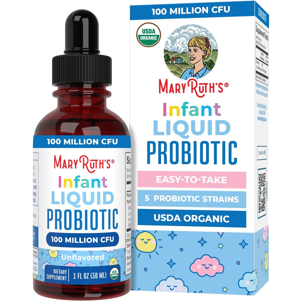 MaryRuth Organics USDA Organic Infant Liquid Probiotic Drops | Baby Essentials | 유아용 프로바이오틱스 | 아기 프로바이오틱스 릴 | 프로바이오틱스 블렌드 | 비건 | 비 GMO | 125 서빙