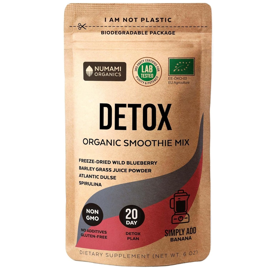 Numami Organic Detox Blueberry Smoothie Powder with Healthy Spirulina, Atlantic Dulse 및 Barley Grass Juice Powder, 유럽의 프리미엄 품질 슈퍼 푸드