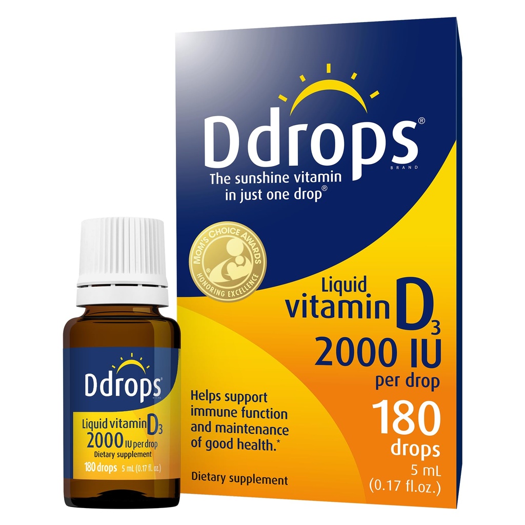 Ddrops 성인 2000IU 180 방울 - 액체 비타민 D3 보충교재, 지원 강한 뼈 & 면역 체계