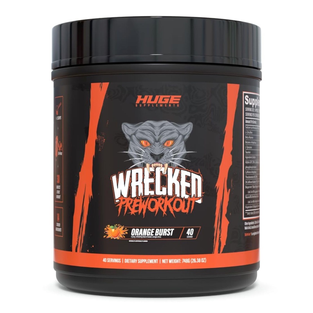 거대한 보충 교재는 전 운동, 진보된 공식, 부스트 에너지, 초점, 펌프 & 성과, 10g L-Citrulline, 6.4g beta Alanine, 5g Tyrosine, 1g 알파 GPC, 375mg 빠른 행동 카페인 & 더 많은 것을 recked