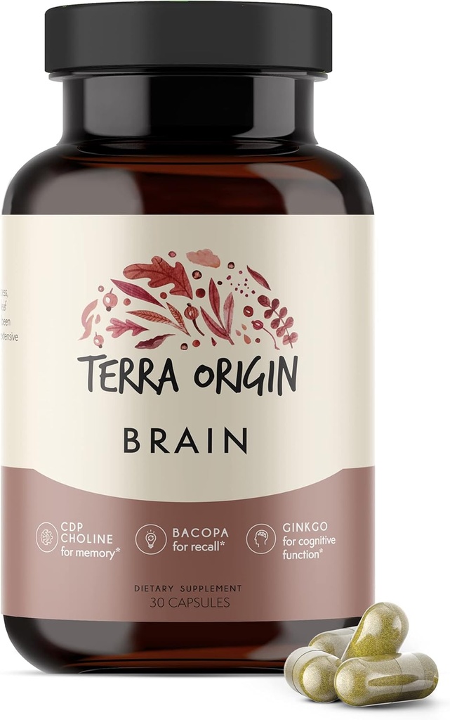 Terra Origin, 건강한 뇌 보충교재, 캡슐, CDP Choline, Ginkgo Biloba 추출물 및 Bacopa와 더불어 30의 서빙, 건강한 마음을 위해, 기억, 기억, 기억 및 기능을 개량하십시오