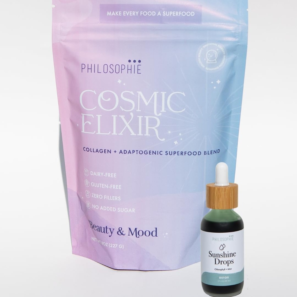 Philosophie Sunshine Drops & Cosmic Elixir 번들 - 액체 Chlorophyll & Superfood Powder Blend - 모든 천연 식물 기반 2pack