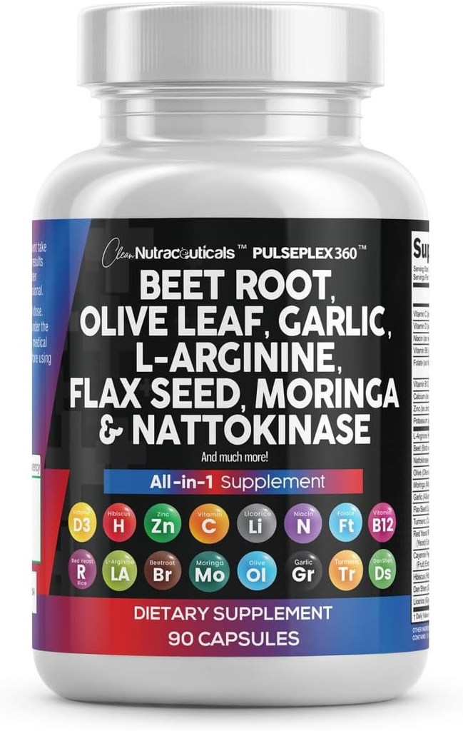 깨끗한 Nutraceuticals 사탕 뿌리 캡슐 올리브 잎 Nattokinase 마늘 추출물 L-Arginine Omega 3 빨간 효모 밥 Hibiscus Danshen - 건강한 지원 보충교재 - 90 Ct