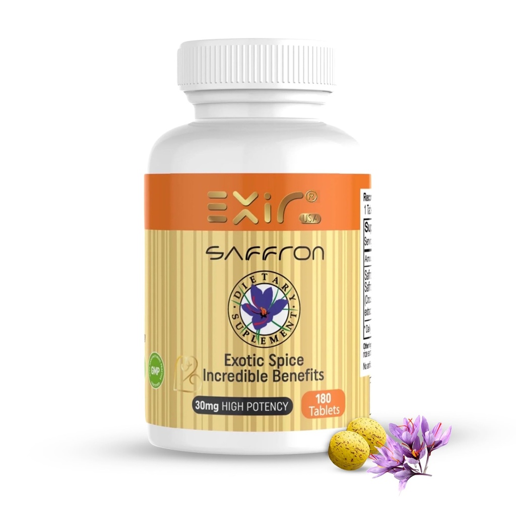 Saffron 보충교재 - 스트레스 완화 공식, 자연적인 계류 지원, 긴장, 초점 및 에너지 지원 보충교재, 180의 정제