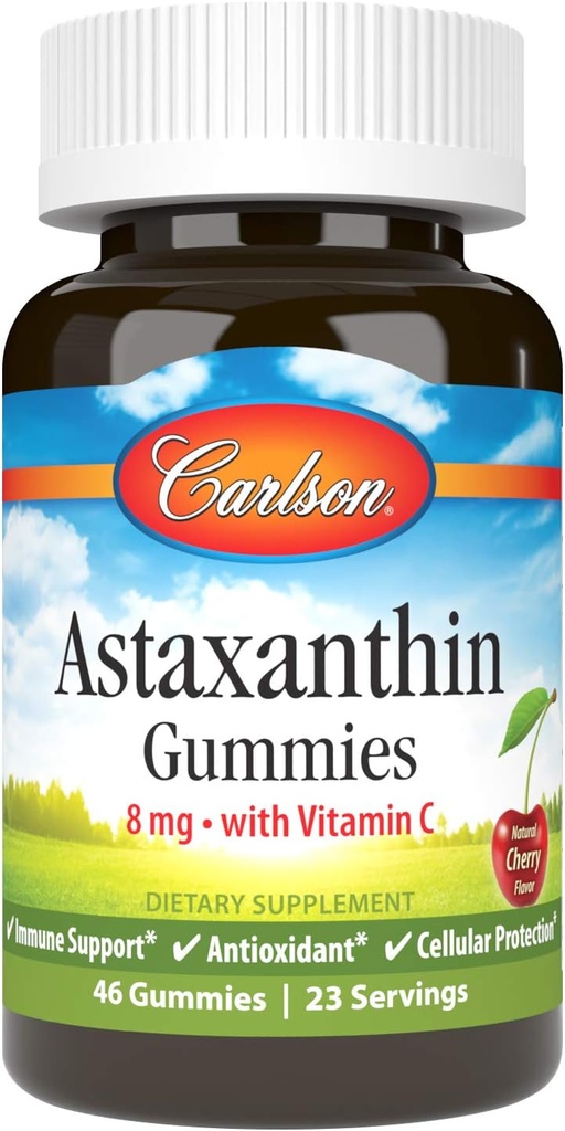 Carlson - Astaxanthin Gummies, 비타민 C, 면역 지원, 산화 방지제, 심장 건강, 비 GMO, 체리 맛, 46 채식 구미
