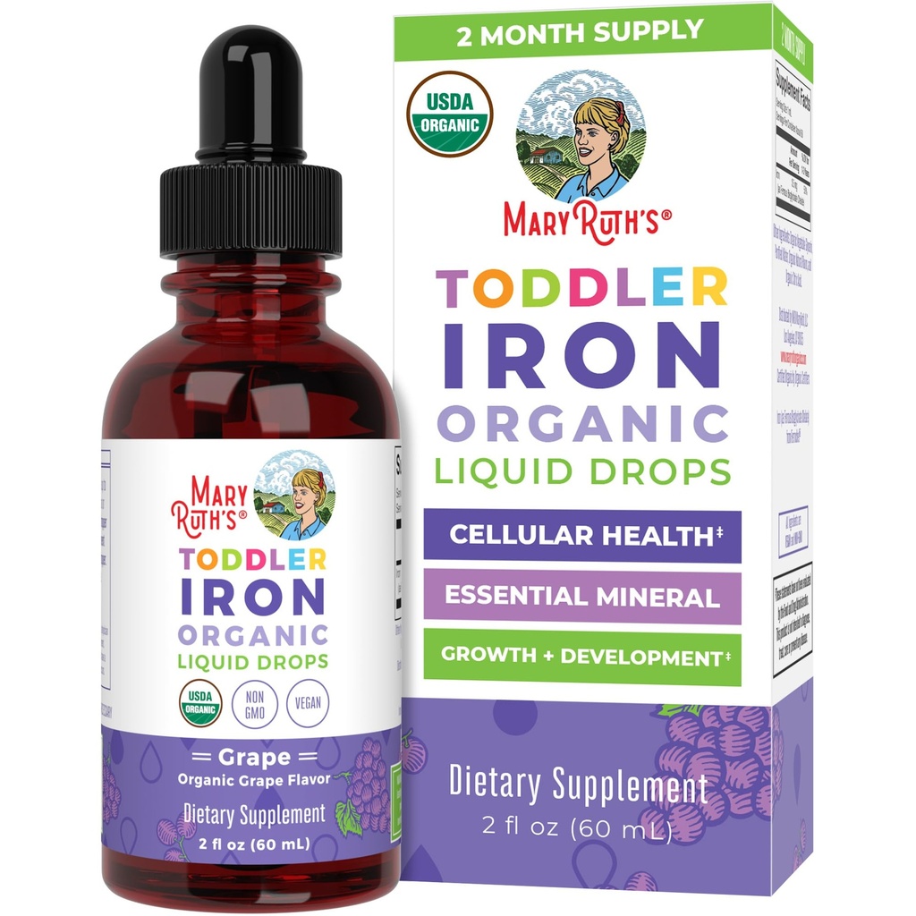 MaryRuth Organics Iron Supplement for Toddlers | 아이들을위한 액체 철 보충 1-3 | 철 결핍 용 철 보충 | Ferrochel | Sugar Free | Vegan | Non-GMO | 글루텐 무료 | 2 Fl Oz