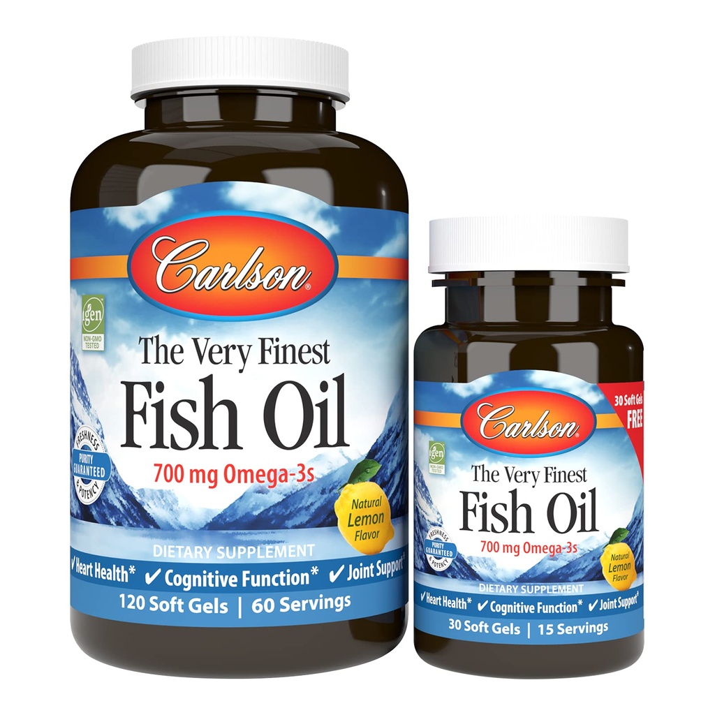 Carlson - 매우 Finest Fish Oil, 700 mg Omega-3s, 노르웨이, 지속 가능한 Sourced, 레몬, 150 카운트