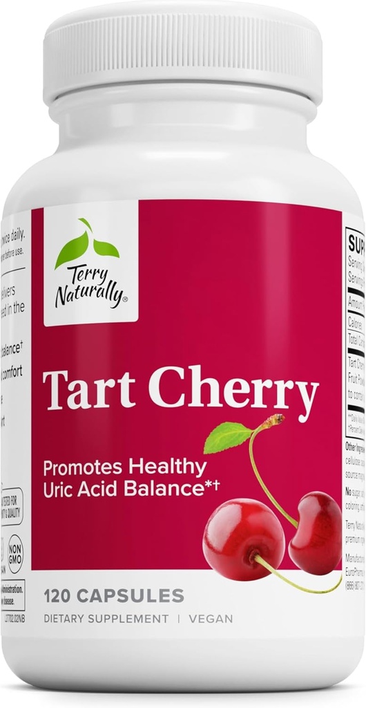 Terry Naturally Tart Cherry - 건강한 우릭 산 균형 및 합동 건강을 지원하기 위해 항산화 보충 - 영양 보충 - 운동 후 보조 회복에 다이어트 보충 - 120 캡슐