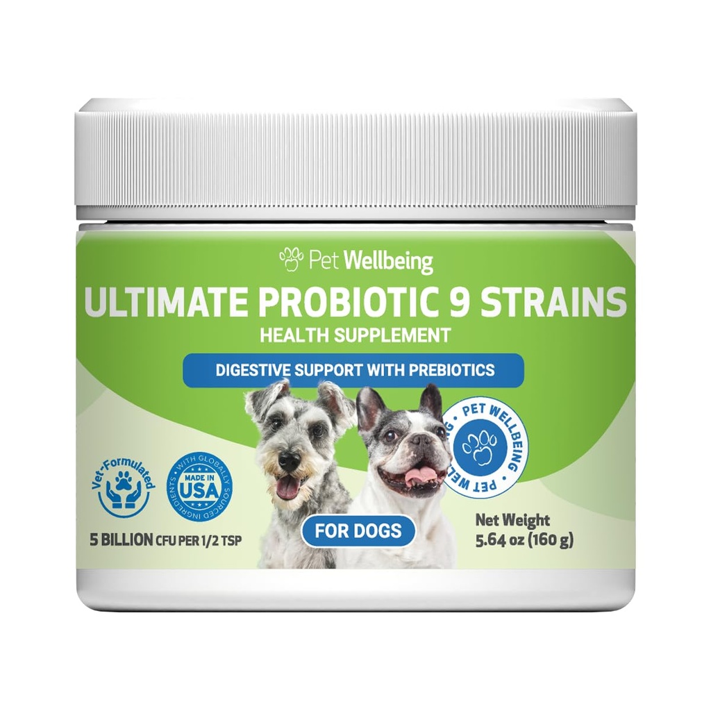 Pet Wellbeing - 고양이와 개를위한 궁극적 인 프로 바이오 틱 9 Strains - 소화 및 유린 Tract 건강 160 그램을위한 자연 지원.
