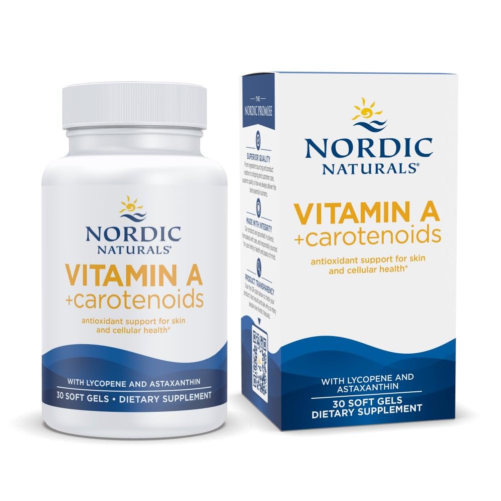 북유럽 자연 비타민 A + Carotenoids, Unflavored - 30 소프트 젤 - Lycopene & Astaxanthin - 피부, 세포 건강 지원 - Non-GMO - 30 서빙