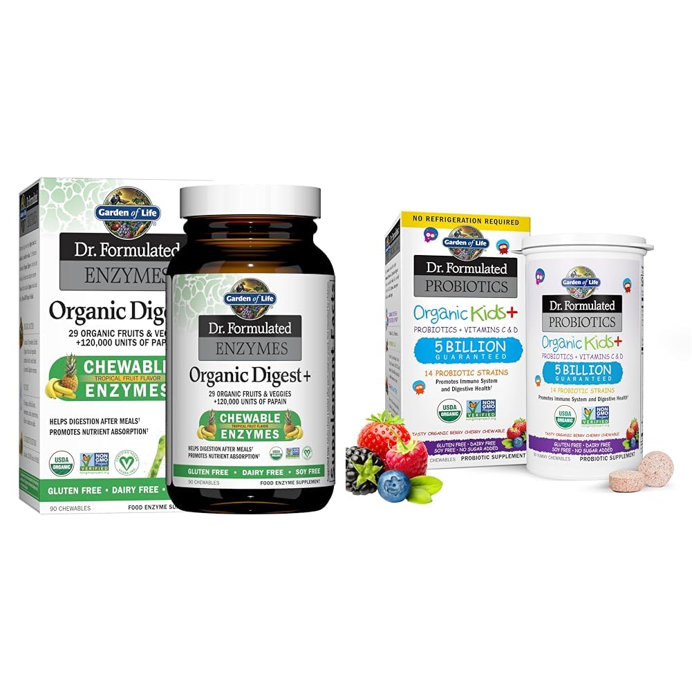 Papain, Bromelain & Dr. Formulated Probiotics Organic Kids+ Plus 비타민 C 및 D - Berry Cherry