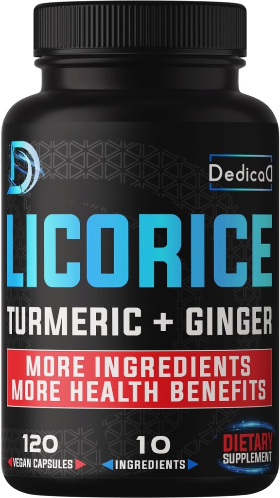 Licorice 뿌리 캡슐 4 달 6800mg 피부, 소화 & 면역 건강 지원 - 10in1 혼합 심황 Curcumin, 생강 뿌리, Peppermint 잎 & 다른 사람 - Non-GMO - 120 채식 캡슐