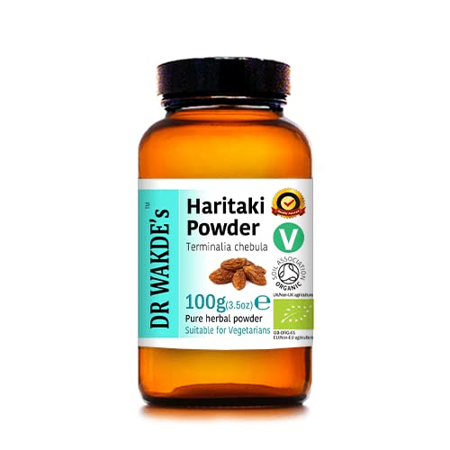 DR WAKDE의 유기 Haritaki 분말 (Hirda | Terminalia chebula) - 100g (3.5oz) | 순수하고, 원료 및 건조 분말 | Ayurvedic Herb | Vegan | 아무것도 추가하지 않고 제거 | 당일 Dispatch