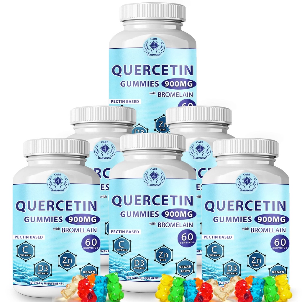 Quercetin Gummies - Bromelain 비타민 C + 아연 비타민 D3를 가진 Quercetin - Chewable Quercetin 900mg 보충교재 - 아이와 성인 (6)를 위한 Quercetin